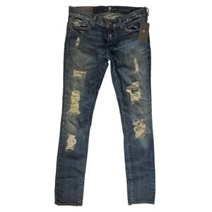 7 for all Mankind Roxanne Jean Distressed Skinny  - Blue - Size 27 - New